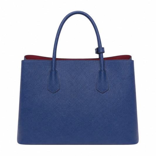 Blue Leather Shoulder Tote Handbag